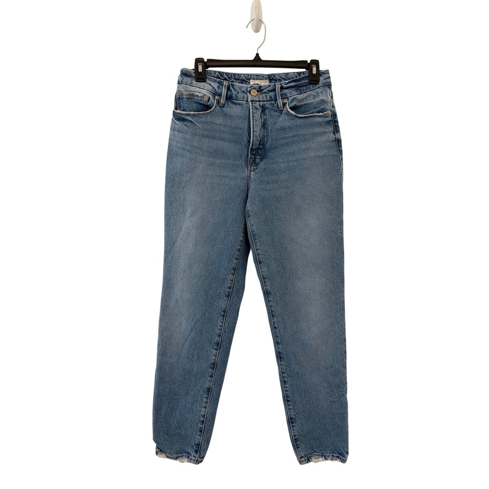 Good American High Rise Straight Leg Jeans Medium Wash Distressed Sz 2/26 Casual